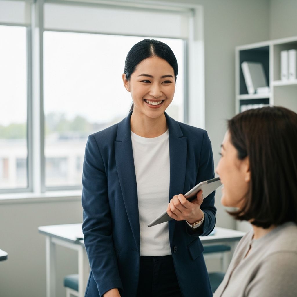 A clinician engaging with a patient using a tablet for modern clinical documentation