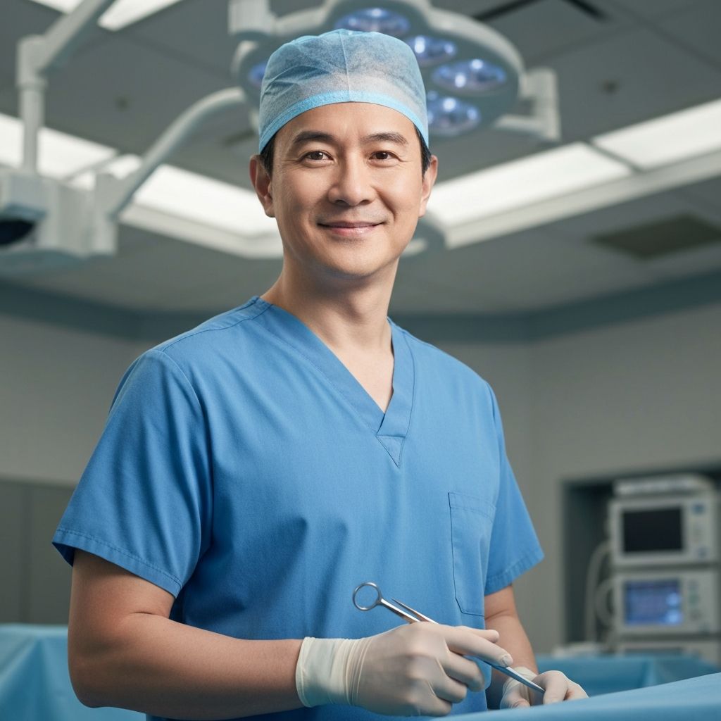 A surgeon reviewing structured clinical notes on a tablet in a modern hospital